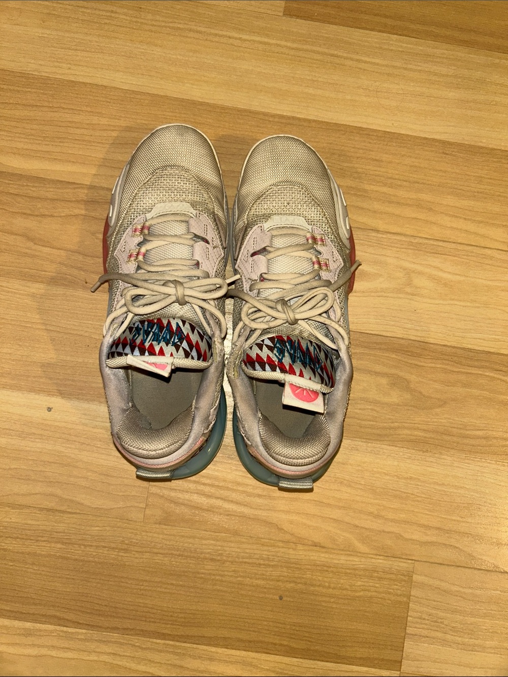 Kids Neutral Sneakers in Beige with Red & Blue Accent Details